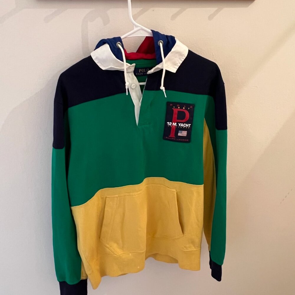 Ralph Lauren Polo - 12M Yacht Challenge Cup Patch Hoodie Rugby Shirt (Medium)